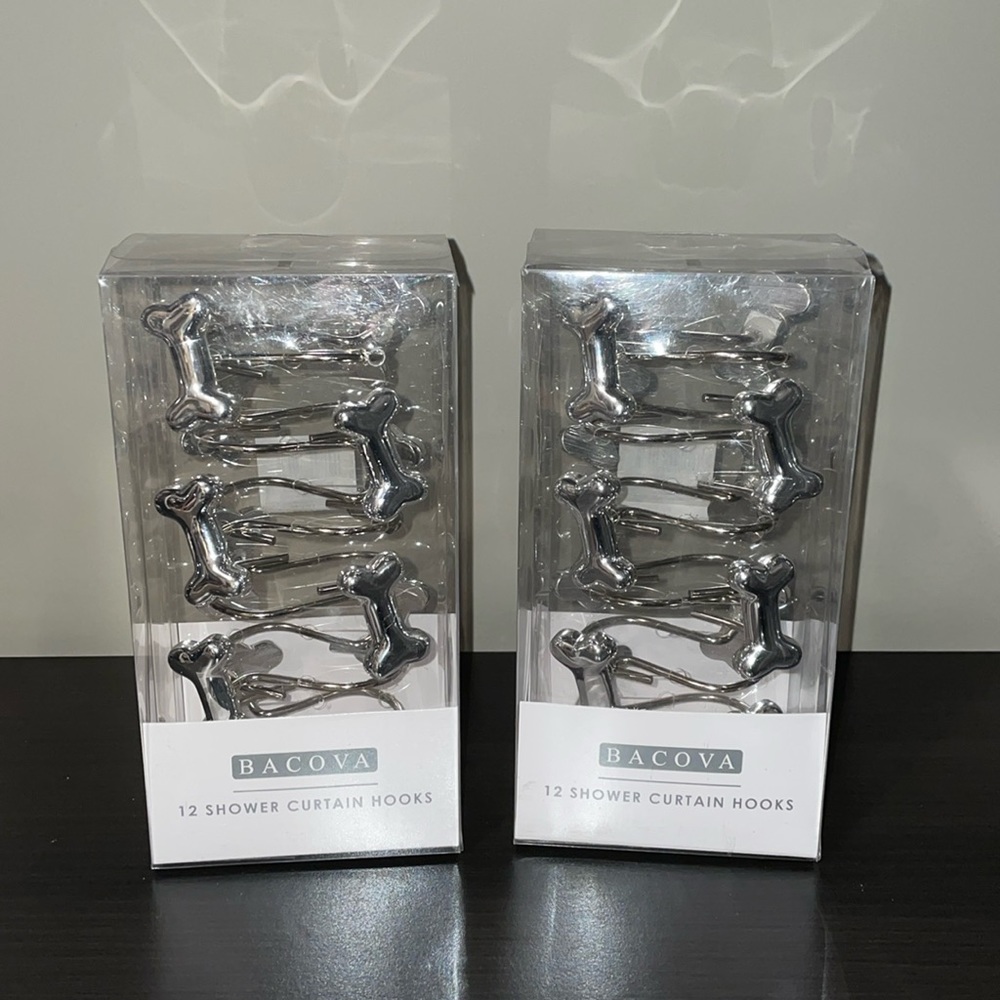 Dog Bones Silver Shower Curtain Hooks (NEW)